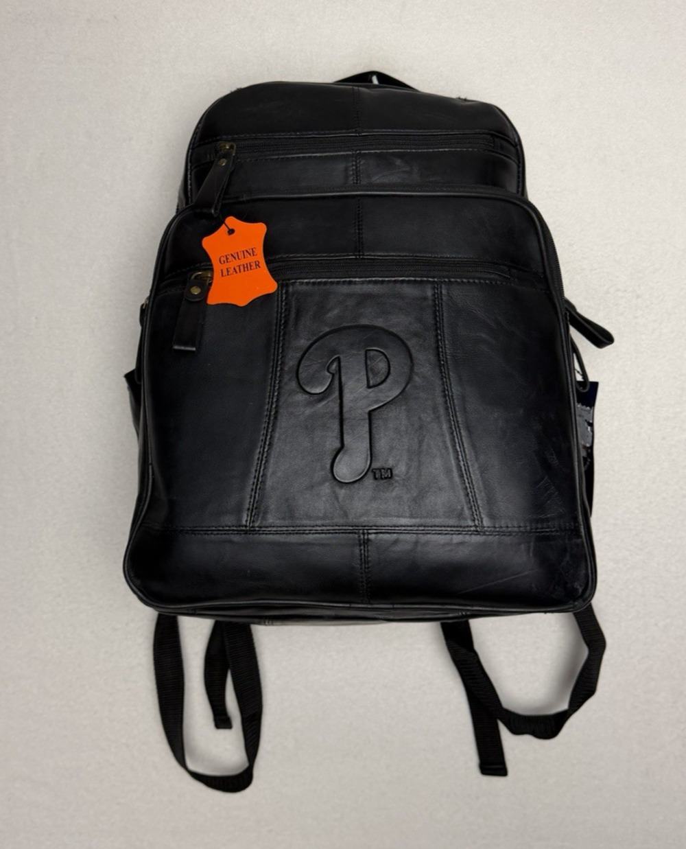 Philadelphia Phillies MLB Black Genuine Leather Backpack Team Logo Laptop Sleeve